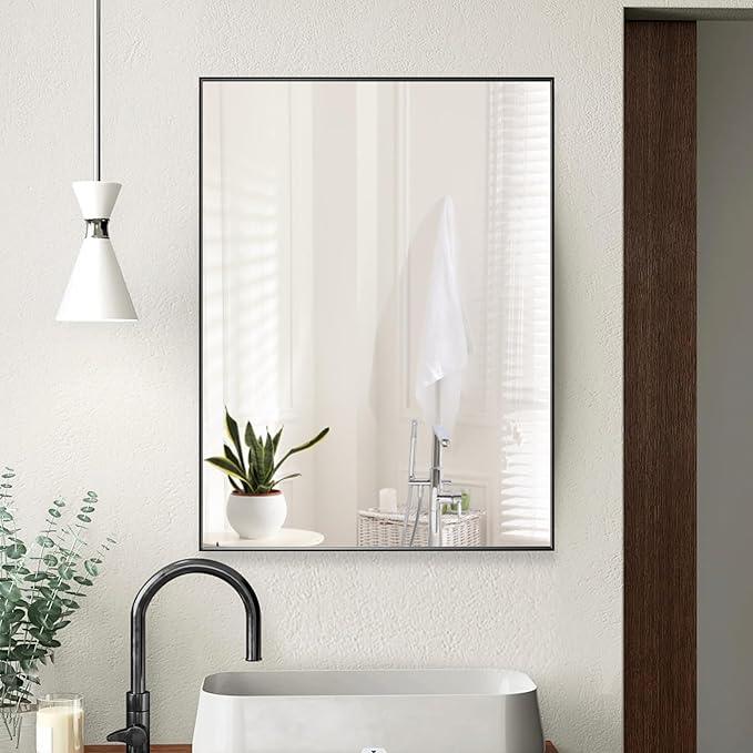 Bonverre 24x36 Inch Black Bathroom Mirror for Wall, Aluminum Frame Rectangle Rectangular Vanity Mirror, Modern Large for Bedroom, Living Room, Horizontal or Vertical - ModernBath