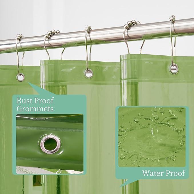 Mrs Awesome Clear Green Shower Curtain Liner with 3 Magnets, 72x72 Premium Flexible Sturdy Plastic Shower Curtain for Bathroom Waterproof, Clear Green - ModernBath