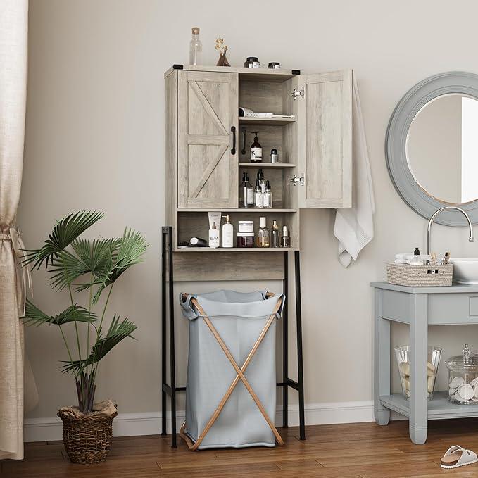 Vabches Over The Toilet Storage Cabinet with 2-Door Design Bathroom Organizers and Storage with Anti-Tip Device Over Toilet Organizer with Shelves for Bathroom,Restroom,Laundry Grey - ModernBath