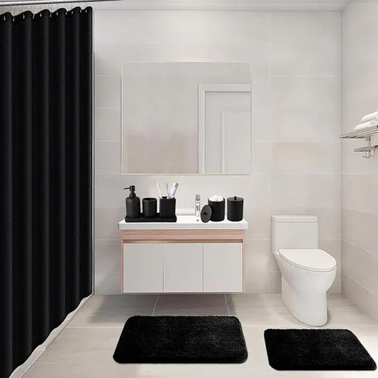 21 Pcs Bathroom Accessory Set with Waterproof Shower Curtain and Non Slip Mat,Resin Bath Set with Toothbrush Holder and Lotion Soap Dispenser,Bathroom Countertop Organizer Set for Home Apartment - ModernBath