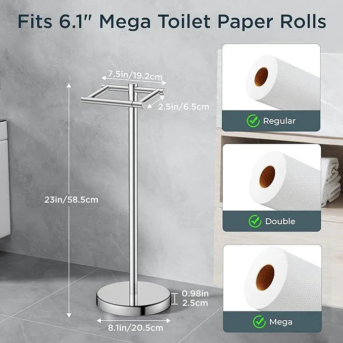 FORIOUS Toilet Paper Holder Wall Mount, Stainless Steel Rustproof Double Post Pivoting Tissue Roll Holder for Bathroom, Commercial Toilet Paper Dispenser Freestanding Toilet Paper Stand, Chrome - ModernBath