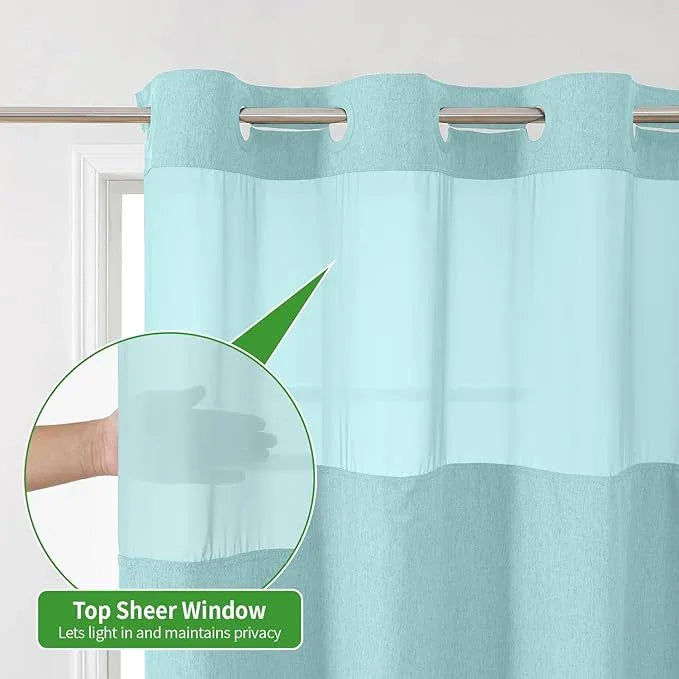 eachope Extra Long No Hooks Needed Linen Textured Shower Curtain with Snap-in Fabric Liner Set,White Hotel Luxury Decor Shower Curtains for Bathroom,Waterproof & Washable,71Wx86H,Teal - ModernBath
