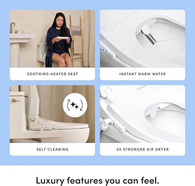 TUSHY Aura Luxury Electric Bidet Seat | Heated Toilet Seat with Temperature Control, Instant Adjustable Warm Water & Dryer for a Soothing Clean (Remote Control & Auto Open w/Soft Close Lid), Elongated - ModernBath