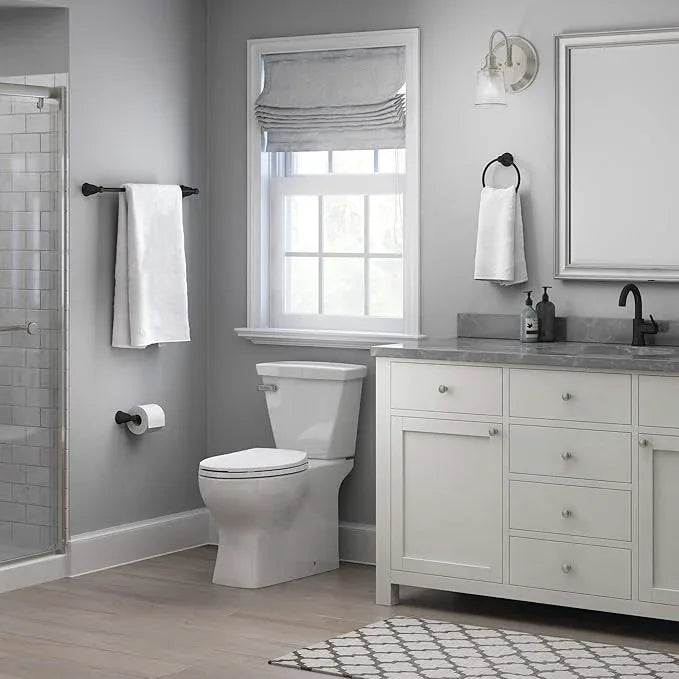 Franklin Brass Kinla 3-Piece Bathroom Set Matte Black 24" Towel Bar Rack, Toilet Paper Holder, Ring KIN3PC-MB - ModernBath