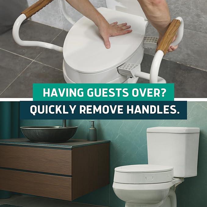 Lunderg Raised Toilet Seat with Handles - Elongated - Easy to Install Toilet Seat Risers for Seniors - Adds 3 Inches & Works like the one you’ve always used - Elegant design - No Hospital Vibe - ModernBath
