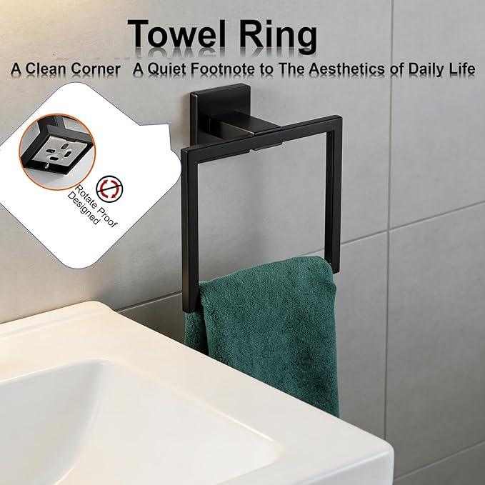 Bathroom Hardware Set 10 Piece Matte Black Bathroom Accessories Set SUS304 Towel Bar Set Includes 2 Towel Bar 24 Inch+2 Towel Holder+2 Toilet Paper Holder+4 Towel Hooks (10, Matte Black) - ModernBath