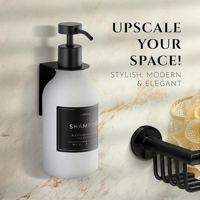 Shampoo & Conditioner Dispenser - Shower Soap Dispenser Wall Mounted - 16.9 Oz Plastic Bottle with Pump & Holder - Shampoo Dispenser - Shower Dispenser Chamber No Drill (1 X White/Black) - ModernBath