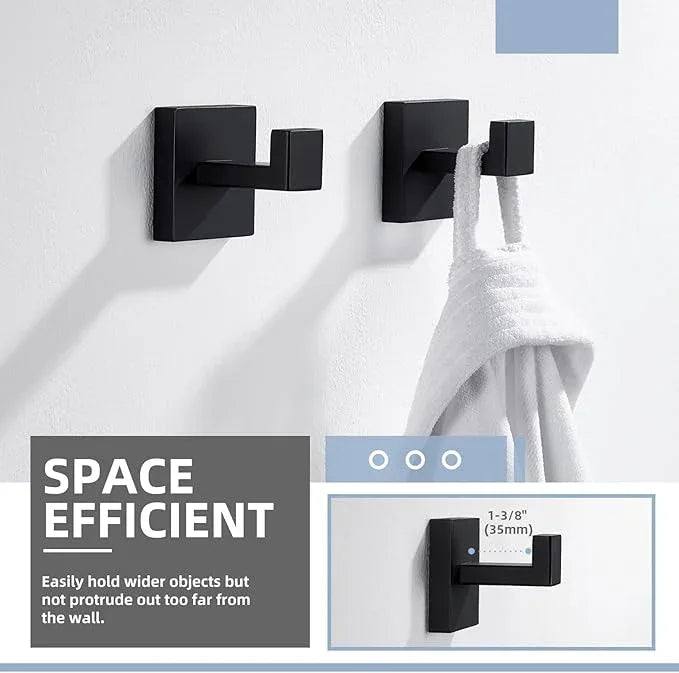Angle Simple Matte Black Towel Hooks for Bathroom, SUS 304 Stainless Steel Square Wall Coat Hooks, 2 Pack - ModernBath
