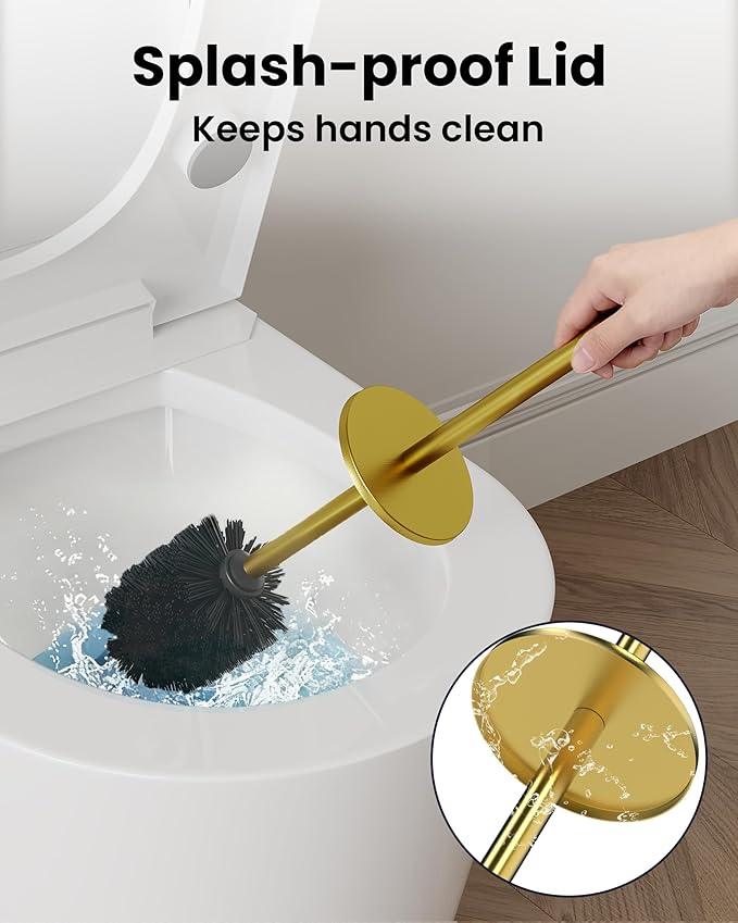 WZKALY Toilet Brush and Holder Set, Toilet Bowl Brush for Bathroom with Long Handle, Stainless Steel Toilet Cleaner Brush with Durable Scrubbing Bristles,Splash-Prooft (Brushed Gold) - ModernBath