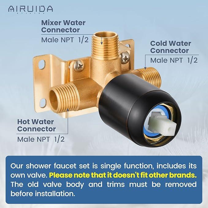 Airuida Shower Faucet Set Bathroom Rain Shower System SUS304 Stainless Steel Single Handle With Male Threads Rough-in Valve Shower Trim Kit 8 Inch Wall Mount Shower Head Oil Rubbed Bronze - ModernBath