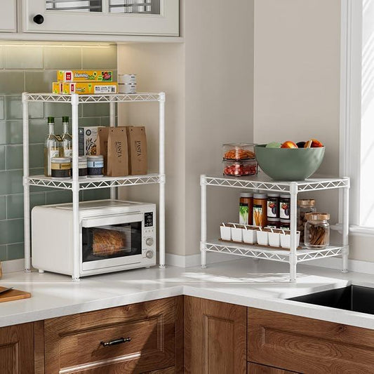 Small 2 Tier Shelves Storage Wire Shelving Unit Metal Shelf Adjustable Organizers Storage Shelving for Bathroom Laundry Room Kitchen Pantry12”D x 18”W x 12.2”H White - ModernBath