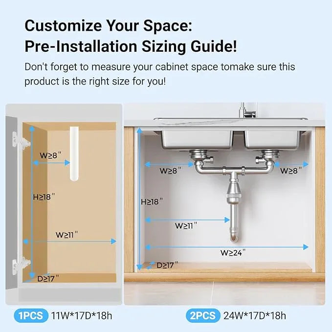 Pull-out Under Kitchen Sink Organizer, Metal Functional Under Sink Organizer, Height Adjustable Under Bathroom Sink Organizer, Under Sink Storage for Kitchen Bathroom Cabinet (White) - ModernBath