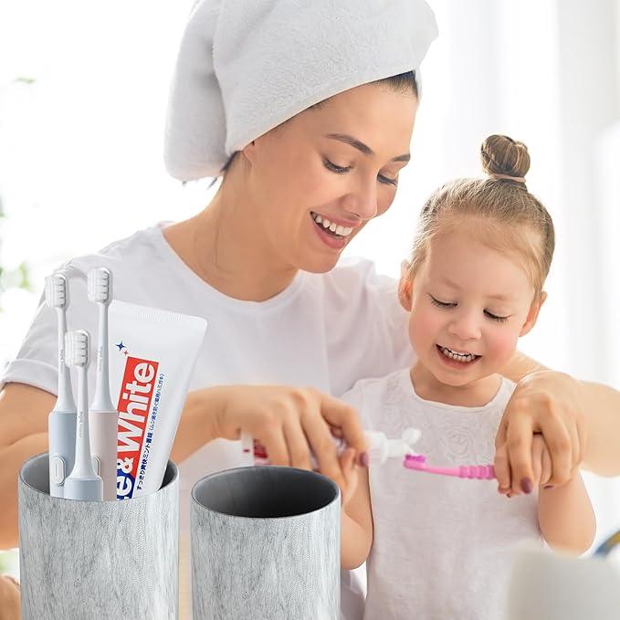 Marble Grey Toothbrush Holders for Bathrooms - 2 Cups Ceramic Toothbrush Toothpaste Holders, Grey Bathroom Tumbler Cups Reusable Toothbrush Mouthwash Cups, Bathroom Counter Organizer. - ModernBath