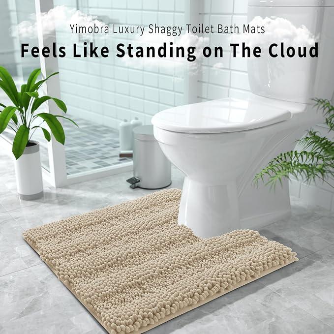Yimobra Toilet Rugs U Shaped Washable 24 x 20, Non Slip and Super Absorbent Toilet Mat, Quick Dry, Ultra Luxury Microfiber Chenille Plush Fluffy Contour Bath Rugs for Toilet Base, Camel - ModernBath