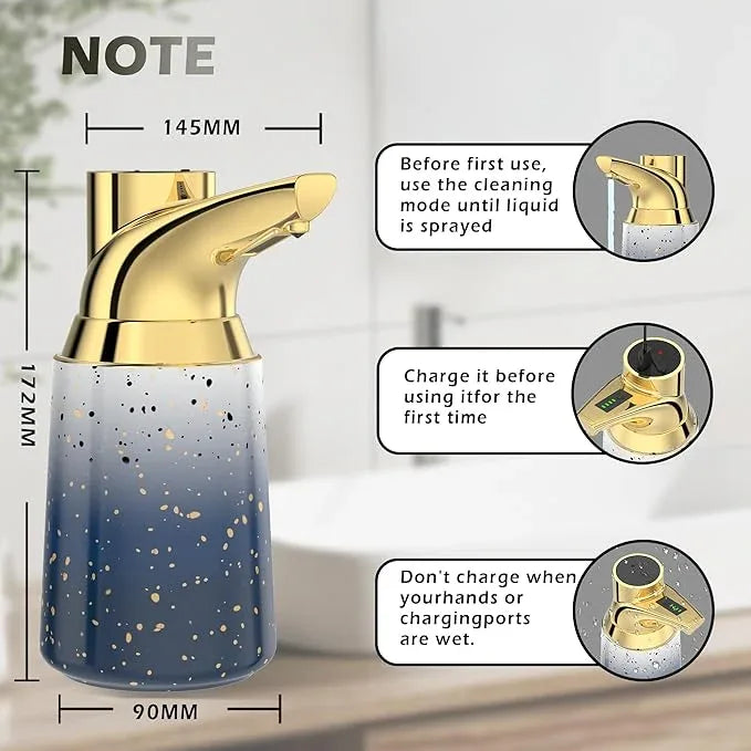 Greatmay Adjustable Automatic Soap Dispenser Touchless, Ceramic Material，4 Adjustable Levels， Type-c Rechargeable Operated Sensor Liquid Soap Pump，Touch-Free Hand Sanitizer Dispenser (Starry Gold) - ModernBath