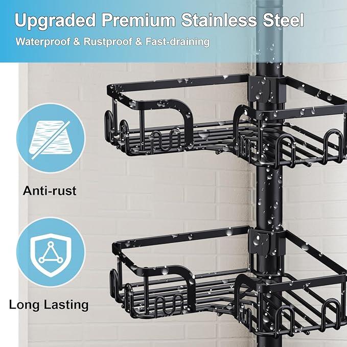 Corner Shower Caddy Tension Pole,39-113 inch Adjustable Rustproof Floor Standing Shower Organizer Shelf with 4 Basket for Bathtub,Inside Shower Shampoo Storage,Black - ModernBath