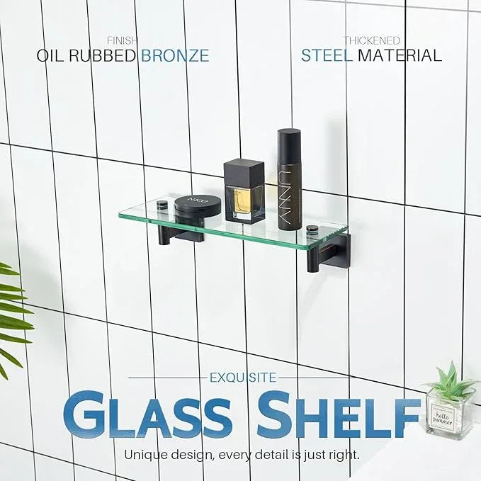 KOKOSIRI Wall Shelves Bathroom Hardware Glass Floating Shelf 12-Inch for Bedroom, Living Room, Kitchen, Hanging Rack Oil Rubbed Bronze B1105ORB-L12 - ModernBath