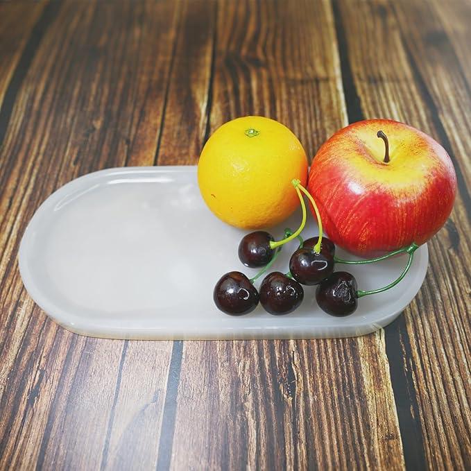 SWRONP Marble Tray for Kitchen Counter & Bathroom Countertop,Stone Vanity Tray for Dresser Decor,Small Storage Tray for Perfumes, Jewelry,Candles,Durable & Waterproof(White) - ModernBath