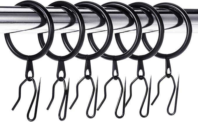 Hotop 30 Pcs Metal Drapery Curtain Rings 0.98/1.26/1.65 inch Interior Diameter and 30 Pcs Hanging Curtain Drapery Pin Hooks for Window Door Shower(Black,25 mm) - ModernBath