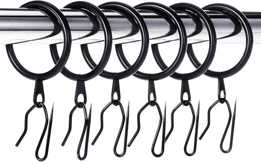 Hotop 30 Pcs Metal Drapery Curtain Rings 0.98/1.26/1.65 inch Interior Diameter and 30 Pcs Hanging Curtain Drapery Pin Hooks for Window Door Shower(Black,32 mm) - ModernBath