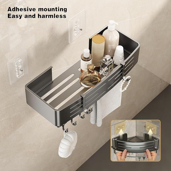 VOLPONE Shower Caddy No Drilling Shower Shelves for Inside Shower Heavy Duty Bathroom Organizer Storage Rack Adhesive with Towel Bar Hooks (2-Pack, Matte Gray) - ModernBath