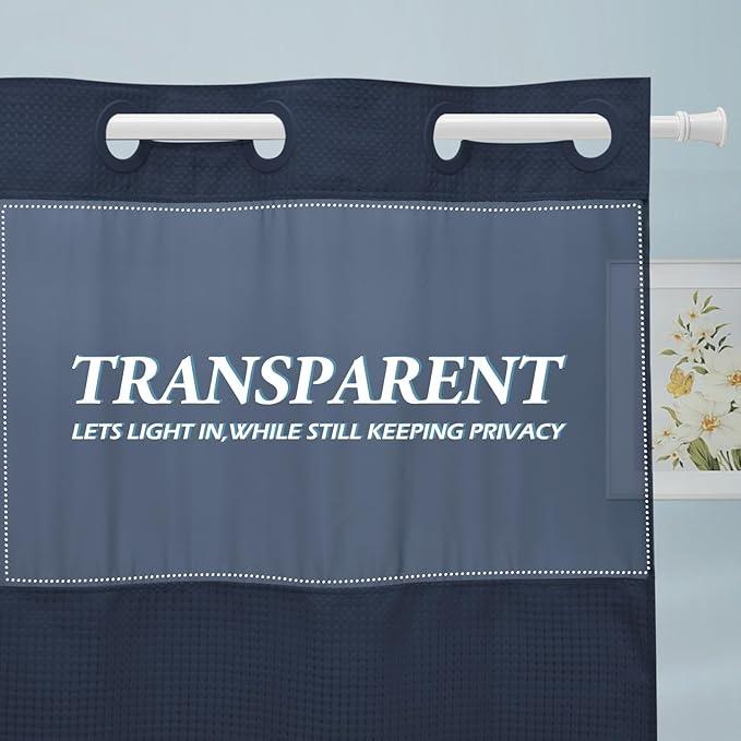 EUTXL Navy Blue No Hook Shower Curtain with Snap in Liner,230GSM Waffle Weave Shower Curtains for Bathroom,71W x 74H - ModernBath