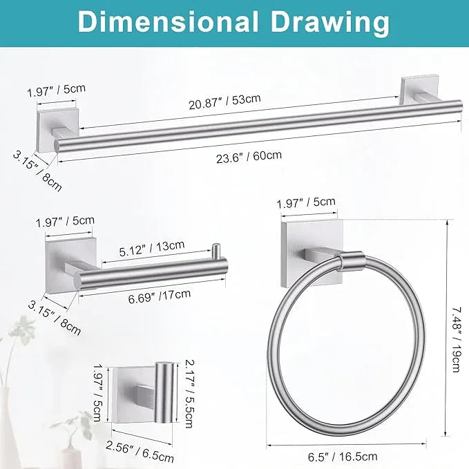 Brushed Nickel Bathroom Hardware Accessories Towel Bar Set, 10 Pieces Bathroom Towel Bar Holder Set, 23.6 Inch Stainless Steel Toilet Paper Holder Towel Racks for Bathroom Wall Mounted - ModernBath