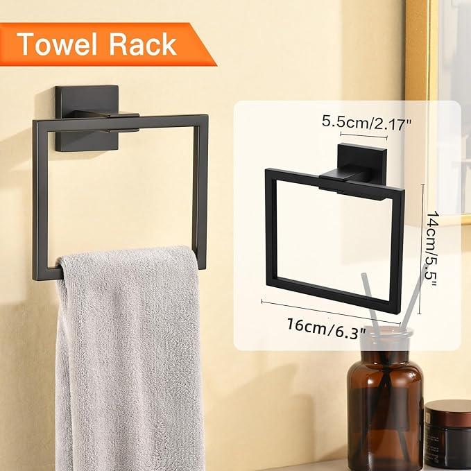 Towel Racks for Bathroom Black,5-Piece 16" Towel Bar Bathroom Hardware Accessories Wall Mounted Include Hand Towel Rod,Toilet Paper Holder with Shelf,Towel Holder,Robe Hook Matte - ModernBath