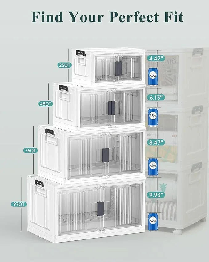 OlarHike 23QT Stackable Storage Bins with Lids - Folding Storage Box with Doors and Wheels, Collapsible Plastic Storage Drawers for Closets, 4 Pack Cubes - ModernBath