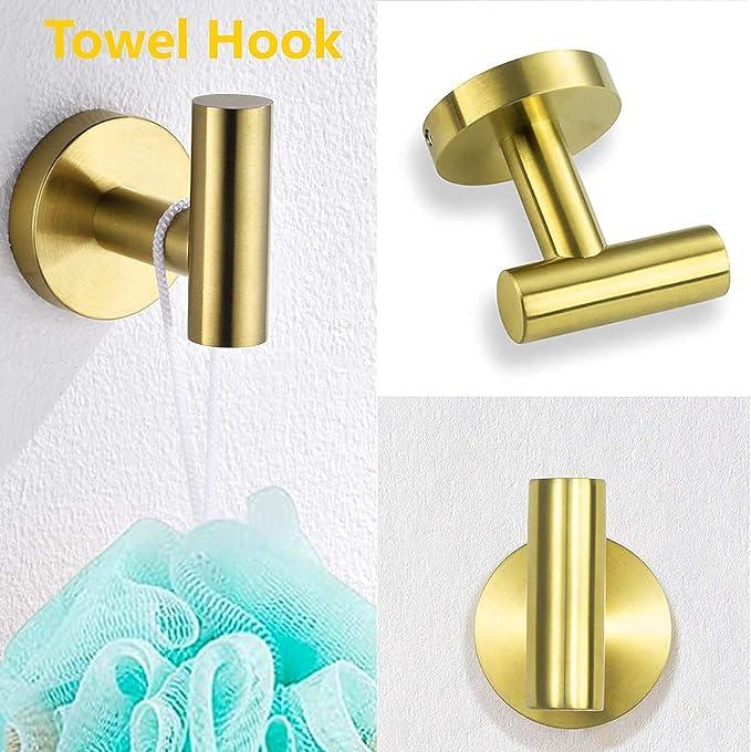 Cilee 8 Piece Brushed Gold Bathroom Hardware Set, 24inch Bathroom Towel bar+Towel Ring+Toilet Paper Holder+ Robe Towel Hook, SUS304 Stainless Steel Bathroom Accessory Set - ModernBath