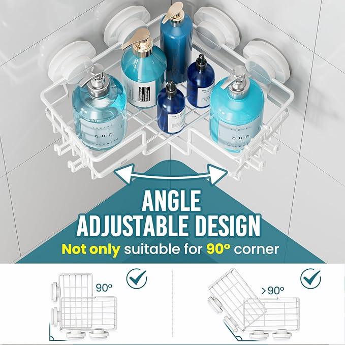 TAILI Corner-adaptive Suction Cup Shower Caddy 2 Pack, Stainless Steel Rustproof Corner Shower Shelves, Drill-Free Wall Mounted Baskets, Large Capacity Removable Suction Cup Bathroom Organizer, White - ModernBath