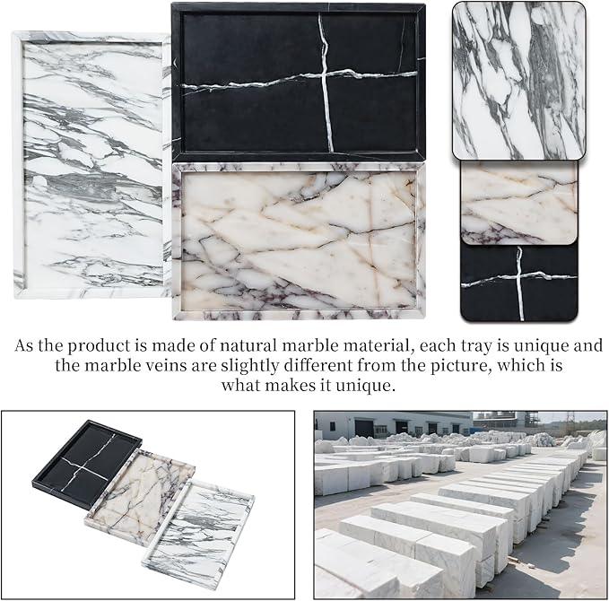 Amauto Natural Marble Vanity Tray Genuine Stone Storage Tray Real Luxurious for Home Decor Bathroom/Vanity/Dresser Non-Resin/Non-Ceramic (Arabescato Calacatta) - ModernBath