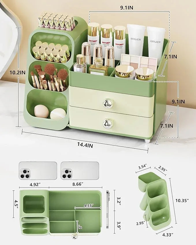 Anylady Makeup Organizer with Drawers, Skincare Organizer (Large Size Thick), Storage Box Cosmetic Display Cases, Make up Organizers for Vanity, Dresser, Desk, Kitchen, Countertop (green) - ModernBath