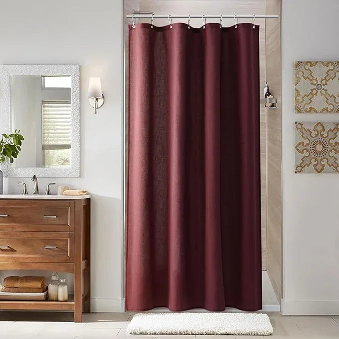 Naturoom Burgundy 48 Inch Shower Curtain - Stall Narrow Half Linen Ultra Thick Fabric Shower Curtain Set with Hooks, Boho Farmhouse Rustic RV Camper Bath Curtains for Bathroom, 48x72 - ModernBath