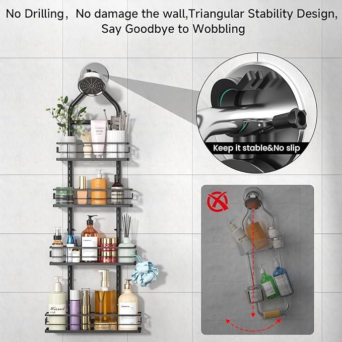 XDMsuxd Shower Caddy Hanging Rustproof, 4 Tier Adjustable Hanging Shower Caddy Over Showerhead, No Drilling Handing Shower Racks for Bathroom Shampoo Soap Storage - ModernBath