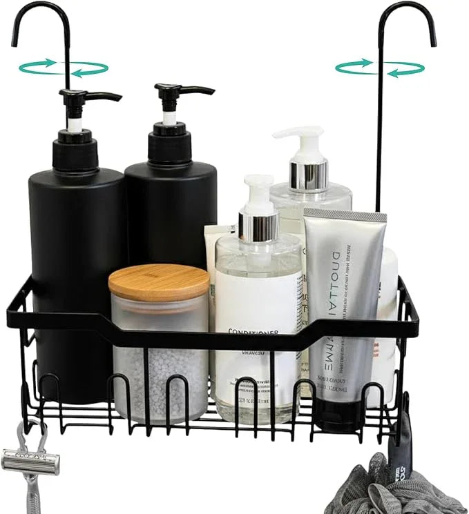 Heavy-Duty Black Hanging Shower Caddy with Rotatable Hooks and Adhesives - Rust-Proof 304 Stainless Steel - Bathroom Caddy for Organizing Your Shower Essentials - ModernBath