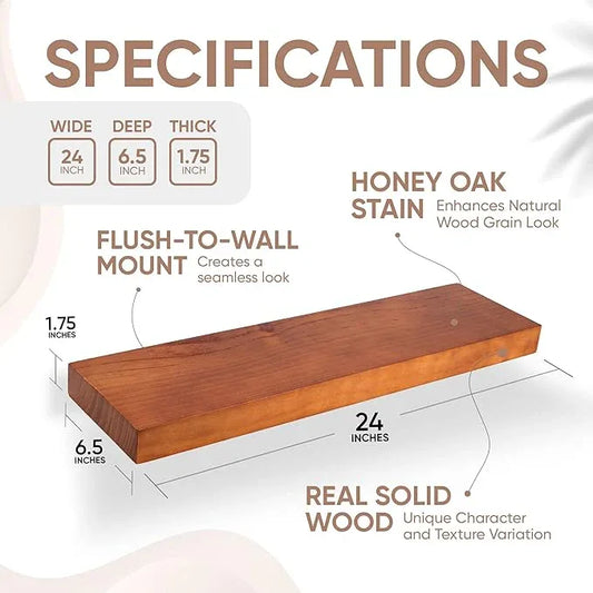 Homeforia 24inch Oak Floating Shelf for Wall, High End Solid Real Wood 24 inches Long Floating Shelves for Bathroom, Honey Oak Wooden Floating Shelves, Heavy Duty Bracket, 24 X 6.5 X 1.75 in, Set of 4 - ModernBath