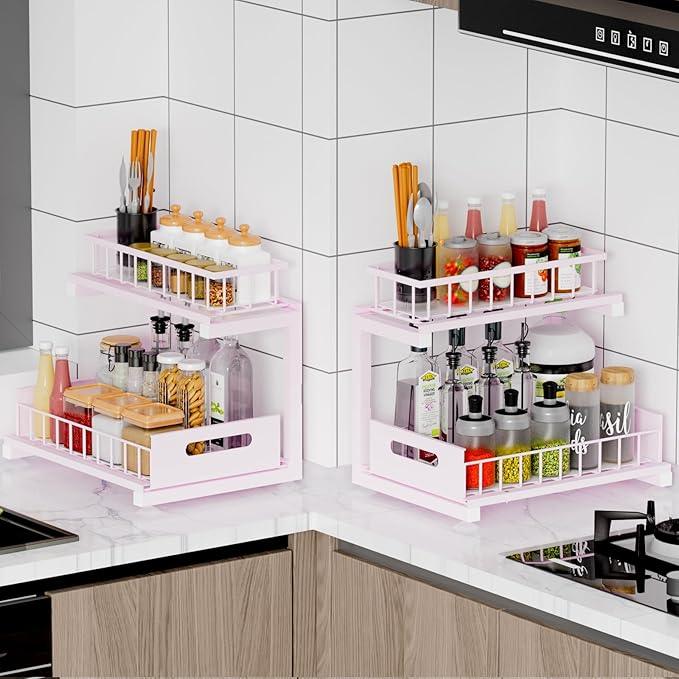 Under Sink Organizer Storage 2-Tier Premium Metal Pull-Out Racks, Height Adjustable, Heavy Dut and Easy Installation for Kitchen & Bathroom Organizers 1 Pack - ModernBath