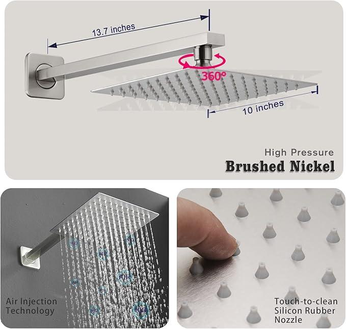 annazom Brushed Bathroom Luxury Rain Mixer Combo Set Wall Mounted Rainfall Shower Head System, Shower Head System Shower Faucet Rough-in Valve Body and Trim Included - ModernBath
