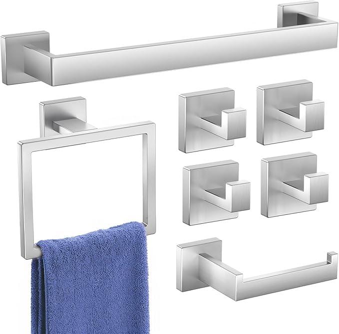 7-Pieces Brushed Nickel Bathroom Accessory Set, Bathroom Accessories, Towel Racks for Bathrooml, Stainless Steel, SUS304 Stainless Steel Wall Mounted, Bath Towel Bar Set - ModernBath