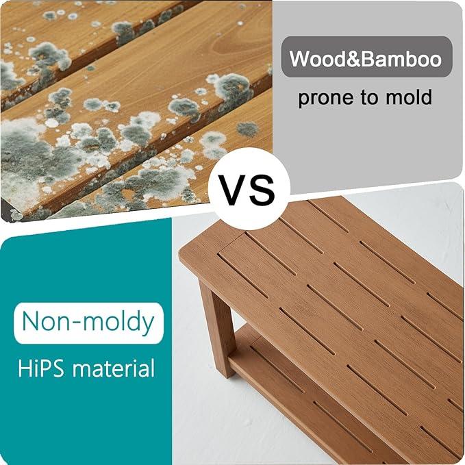 36'' Large Shower Bench Seat, Poly Lumber Bath Stool for Inside Shower Waterproof, HDPS Bathroom Chair for Shaving Legs with Adjustable Feet, Non-Slip & No Maintenance, Brown - ModernBath