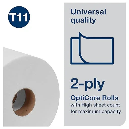 Tork OptiCore Mid-size Toilet Paper Roll White T11, Universal, 2-ply, 36 x 865 sheets, 161990 - ModernBath