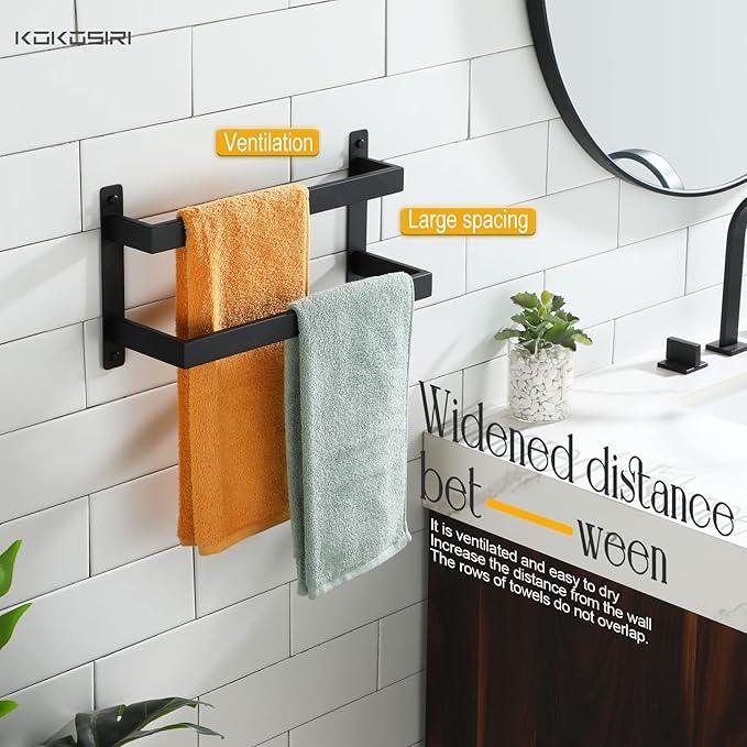KOKOSIRI Towel Bars Black Bath Towel Holders 16 Inches Bathroom 2-Tiers Ladder Towel Rails Wall Mounted Towels Shelves Rack Stainless Steel, B5008BK-L16 - ModernBath