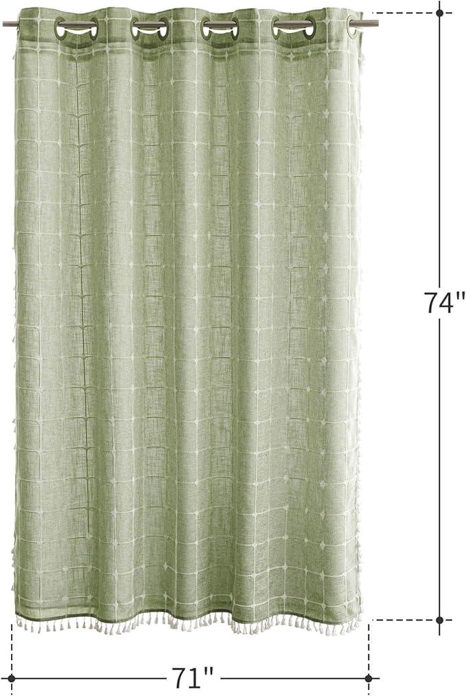 River Dream Sage Green Farmhouse Shower Curtain with Snap-in Liner, No Hooks Needed,with Magnets,with Tassels,Water Repellent&Machine Washable,71x74Inch - ModernBath