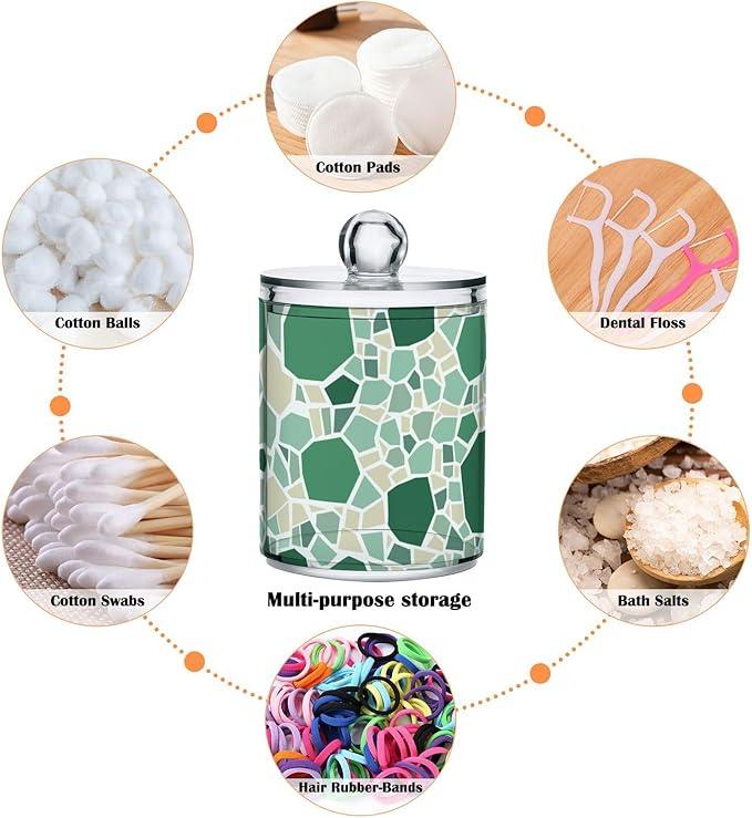 Tatenale Qtip Holder Bathroom Set Q tip Cotton Ball Swab Pad Dispenser Container Organizer Plastic Jars with Lids Storage 2Pack Monochromatic Terrazzo Green - ModernBath