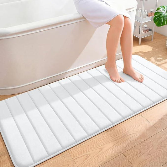 OLANLY Memory Foam Long Bathroom Rugs Runner 59x24, Super Soft Absorbent Bath Mat, Quick Dry, Machine Washable Shower Floor Rugs, Bathmat Carpet, Bathroom Home Decor Accessories, White - ModernBath