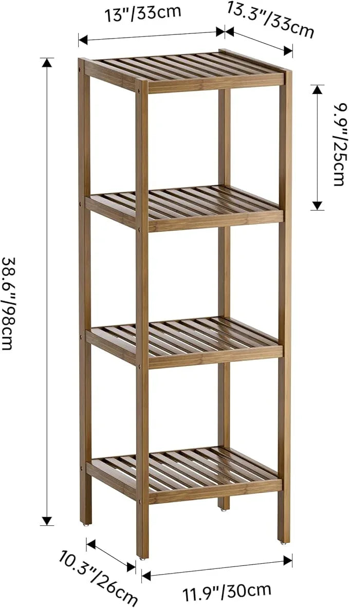 SMIBUY Bathroom Storage Shelf, 4-Tier Bamboo Rack Organizer, Multifunctional Shelving Unit for Living Room Bedroom Kitchen (Walnut) - ModernBath