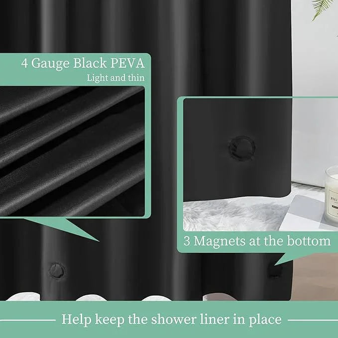 Mrs Awesome Black Shower Curtain Liner with 3 Magnets, 72x72 Premium Flexible Sturdy Plastic Shower Curtain for Bathroom Lightweight & Waterproof, Black - ModernBath