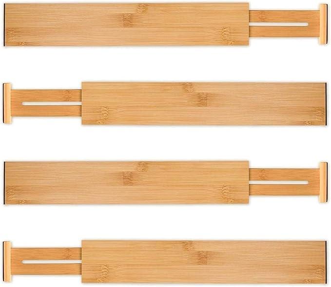 Utoplike 4 pcs Bamboo Kitchen Drawer Dividers Large, Adjustable Drawer Organizers, Spring Loaded, Works in Kitchen, Dresser, Bathroom, Bedroom, Drawer, Desk - ModernBath