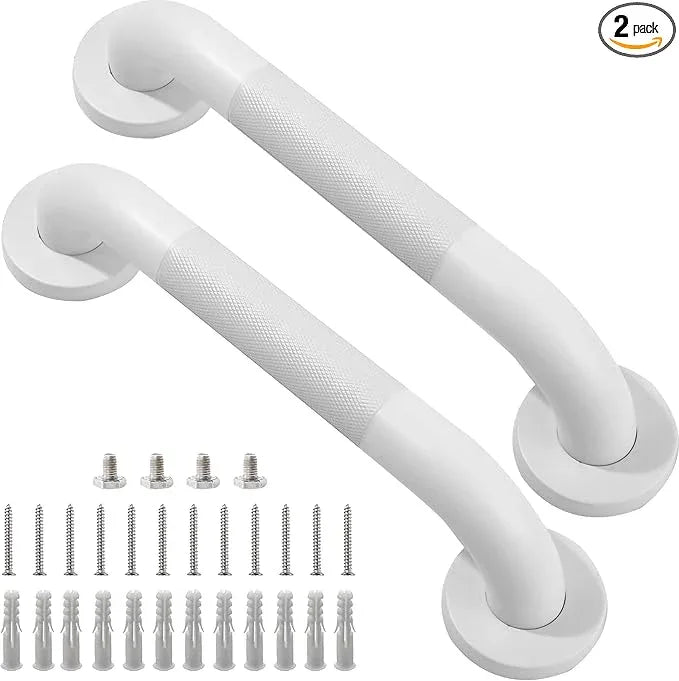 Rackickyer Shower Grab Bar, 2 Pack 12 Inch White Bathroom Grab Bar, 1.25" Diameter 304 Stainless Steel Anti-Slip Grab Bars for Bathtubs and Showers, Handicap Shower Grab Bar for Seniors Elderly - ModernBath